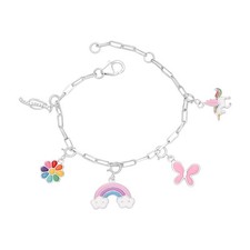 925 Silver Rainbow Flower Unicorn Butterfly Alphabet Charm Chain Kids Bracelet