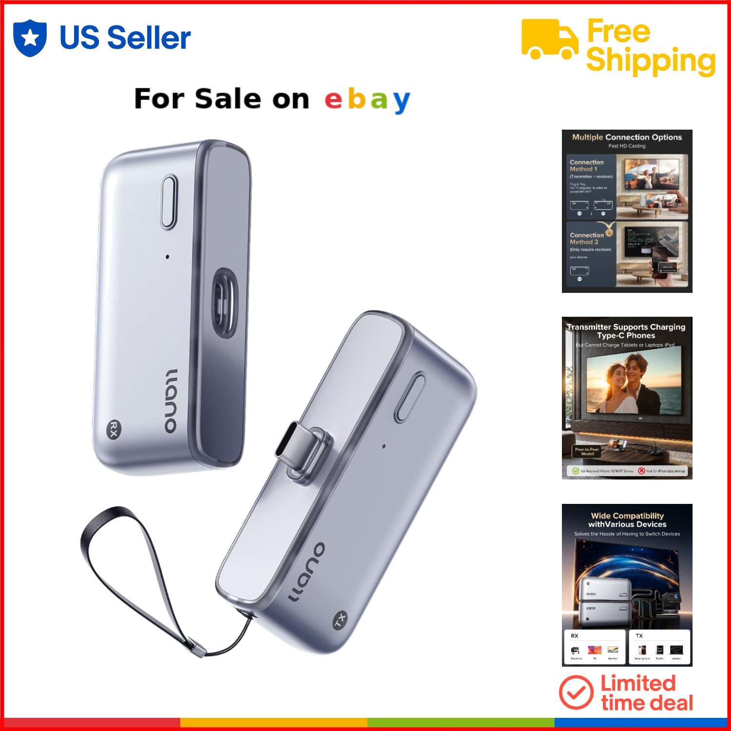 Wireless HDMI Transmitter Receiver Type-C 50M 4K 1080P Plug&Play for Phone TV