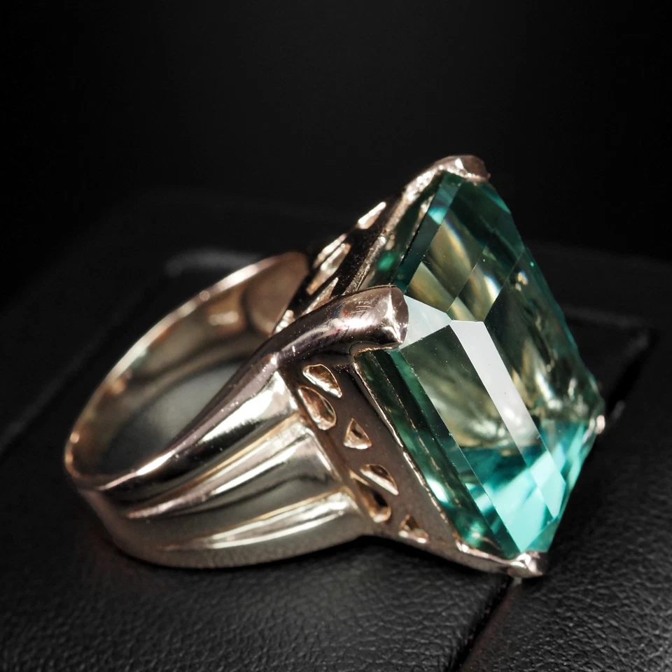 Preciosos anillos de oro vainilla de plata de ley 925 de 22,10 quilates de turmalina verde laguna Foto 2 de 4