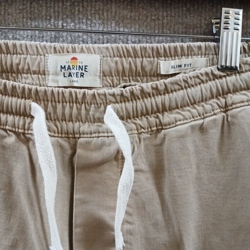 Marine Layer Saturday Slim Straight Twill Pant Men's L Faded Khaki 30" Inseam