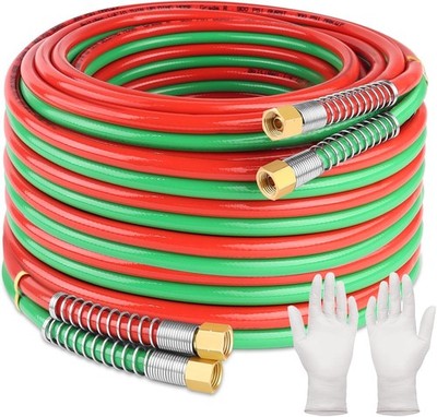 50 Feet Oxygen Acetylene Hose, 1/4Inch Grade R Oxy Acetylene Torch Hose with Bra