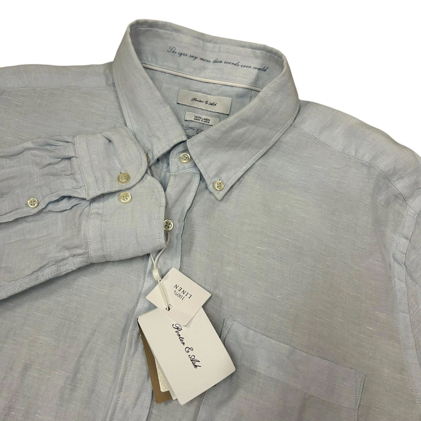 Porter Ash Linen Button Down Shirt Men's XL Light Blue Long Sleeve New with Tags