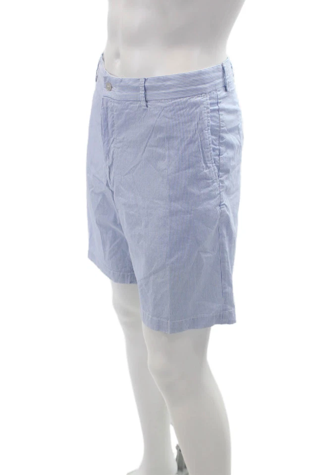 Pantalones Cortos Peter Millar Para Hombres Rayas Tiro Medio Cremallera Azul Blanco Algodón Talla 36 Foto 2 de 4