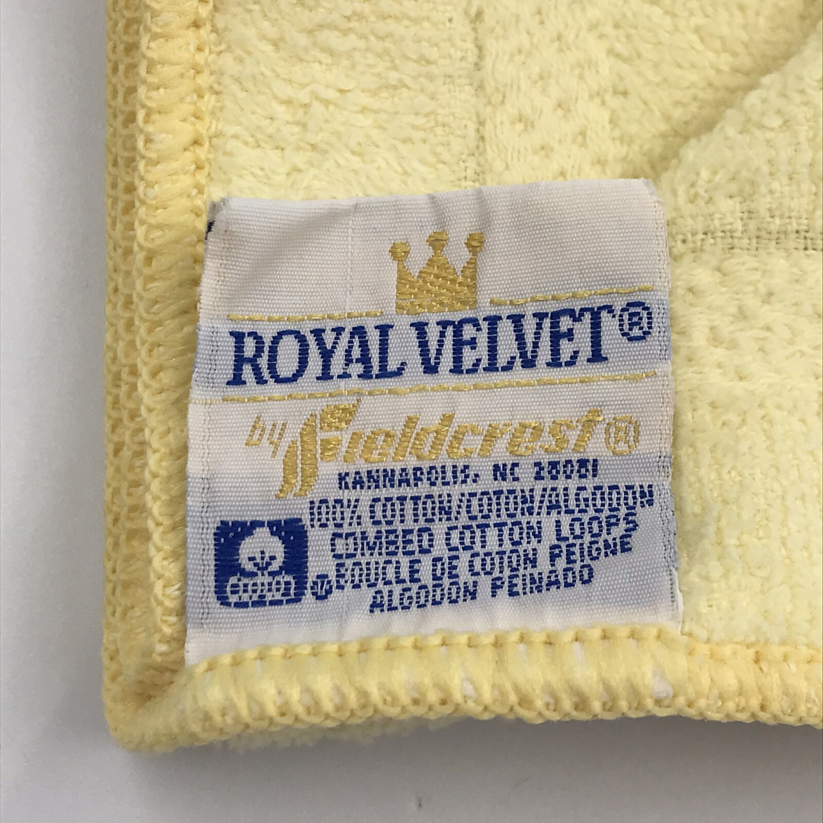 Vintage Fieldcrest Royal Velvet Yellow Washcloth 12 in x 12 1/2 in Made