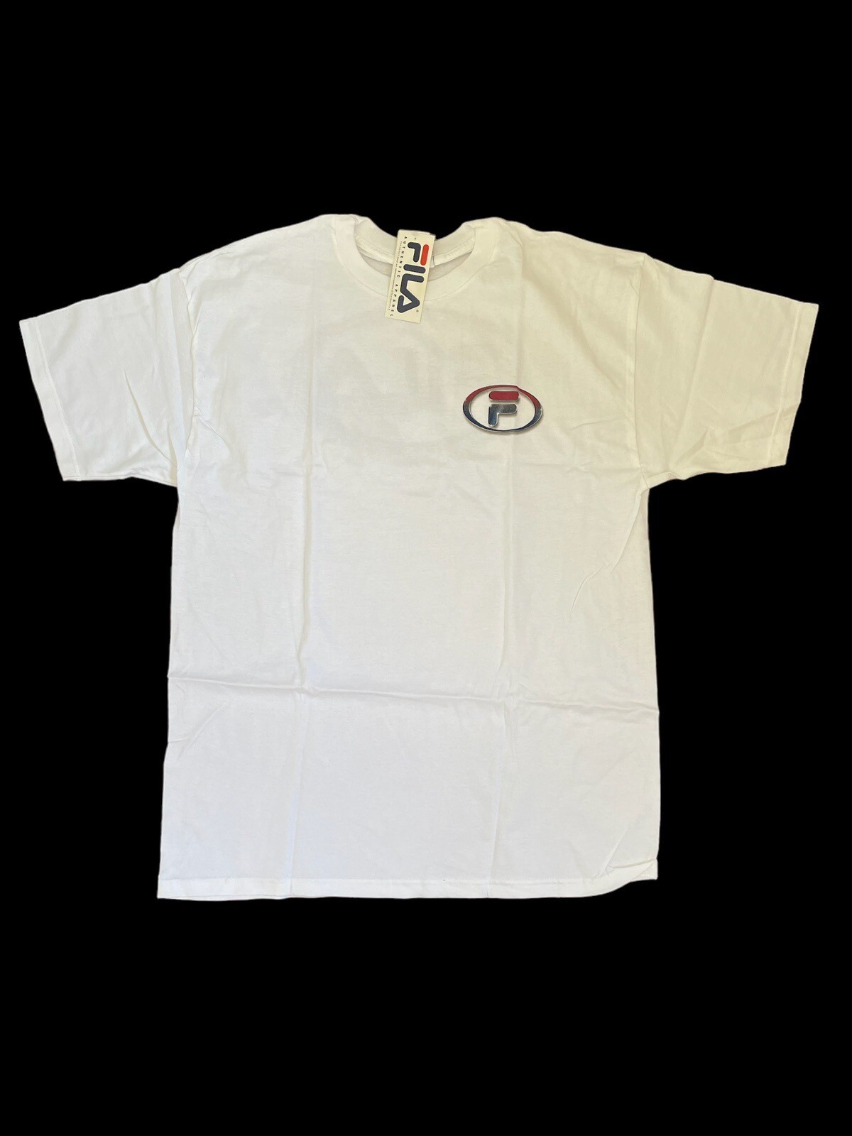 T shirt Fila bianca vintage anni 90 stampa fronte e retro 100% cotone USA grande SPEDIZIONE VELOCE GRATUITA