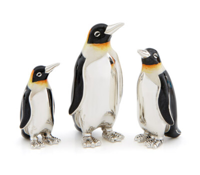 Saturno Silver and Enamel Penguins  - Fully Hallmarked Sterling Silver