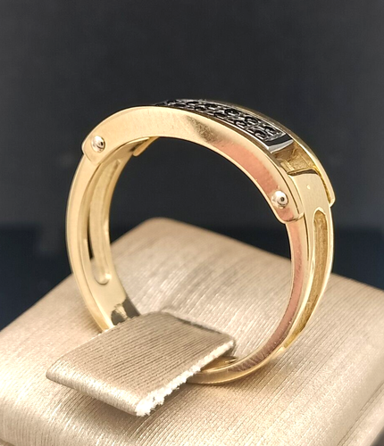 Anillo Hombre En Oro Amarillo y Blanco 18CT 750 Con Spinelli Negros Hecho Italy - Imagen 3 de 9