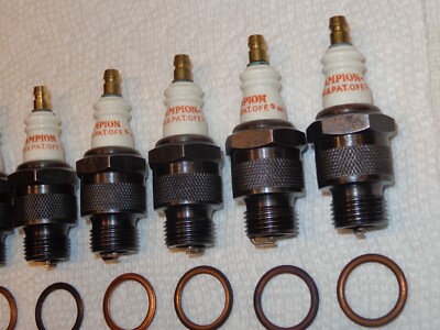 8 ) 'NOS' Champion #7 Spark Plugs  2 Ring Design  MADE IN