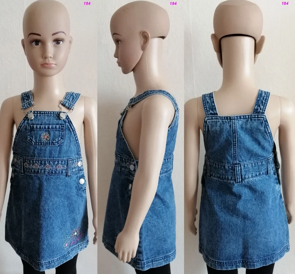 Impidimpi Jeanskleid Mädchen Trägerkleid Blumenborte blau 100% Baumwolle Gr.80