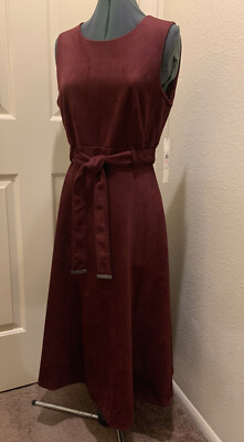 Calvin Klein Burgundy Faux Suede Midi Dress with Belted Waist Size 10 NWT |  eBay