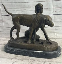 Art Deco Two Hunting Dog Dogs By French Artist Cain Bronze Sculpture Statue Gift