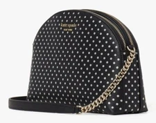 Kate Spade Spencer Black / Silver Polka Dot Double Zip Dome Crossbody K4547 F