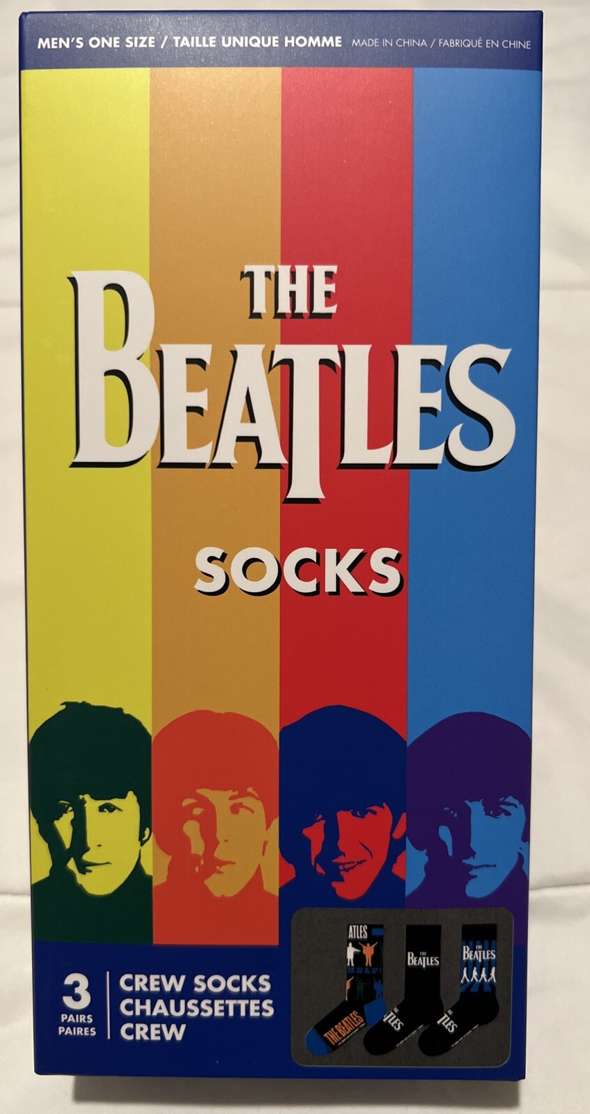 Gift Box 3 Pairs Officially Licensed Rock Band THE BEATLES Mid Calf Socks