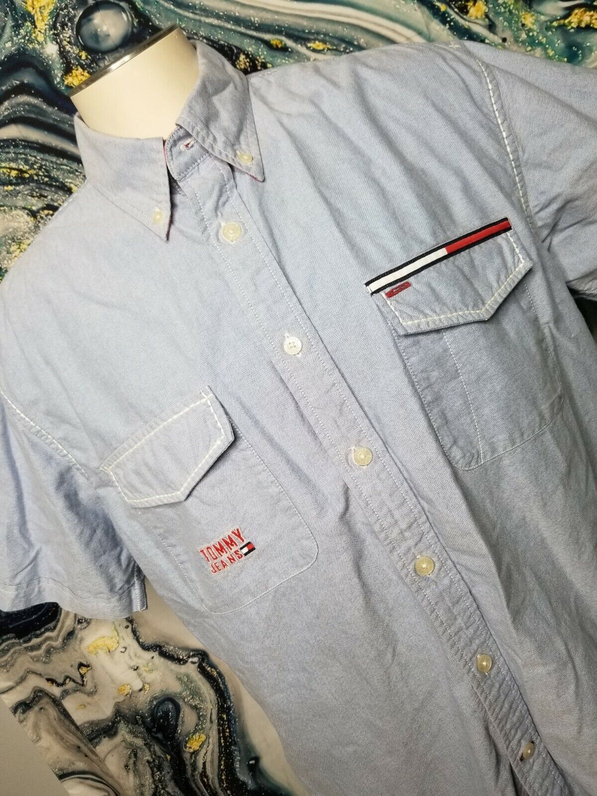 Vintage Mens L Tommy Hilfiger Button Down Shirt D… - image 2