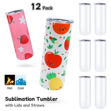 12Pack Straight Sublimation Tumblers Bulk Blank 20oz Stainless Steel White
