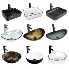 ELECWISH Bathroom Vessel Sink Counter top Basin Bowl Faucet Pop up Drain Combo