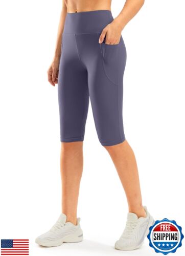 SANTINY Women's Knee Length Capri Leggings with Pockets High Waisted Workout