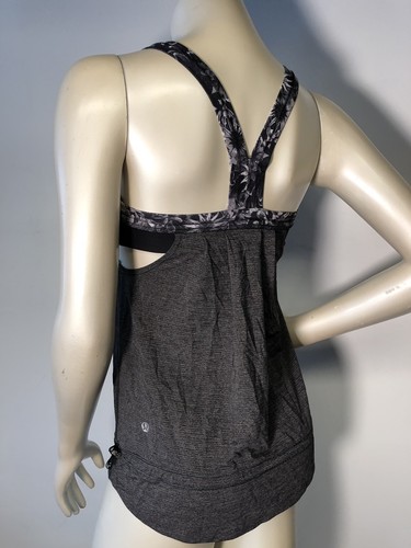 Lululemon Rest Less Tank Top Black Gray Flowabunga Floral Size 4 LULU - Picture 3 of 4