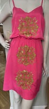 Lilly Pulitzer Pink w/Gold Sequin Embellishments Jennifer Mini Slip Dress Size S