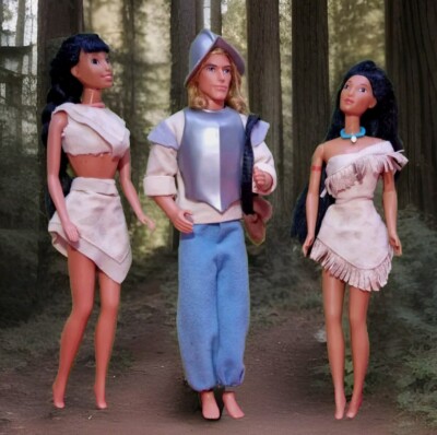 Barbie DISNEY POCAHONTAS + NACOMA + JOHN SMITH MATTEL 90er