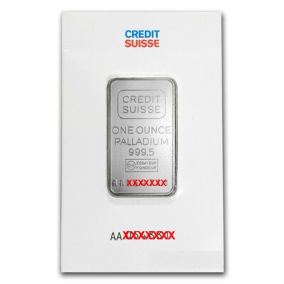 1 oz Palladium Bar - Credit Suisse- 999.5 Fine Palladium - Assay