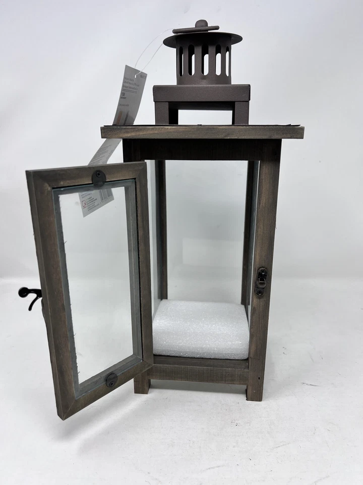 Linterna decorativa Hampton Bay 14 pulgadas, madera/vidrio Foto 3 de 4