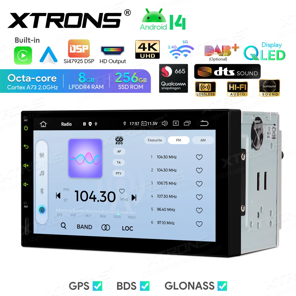 CarPlay Double Din 7" Android 14 8Core 8+256GB Car Stereo GPS Nav Radio HiFi DTS - Image 3 of 4