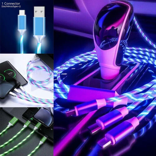 Cabo USB tipo C carregador de telefone LED carregamento 3 em 1 para iOS Light Up - Imagem 2 de 4