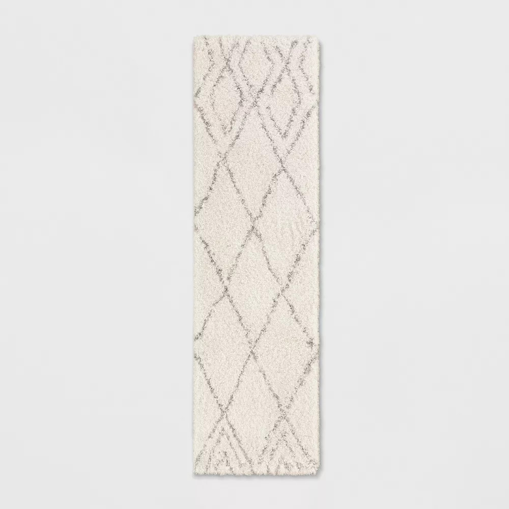 Акцентный ковер из ворсистой ткани с ромбовидным рисунком размером 2х7 дюймов кремового цвета - Порог Современный 10490₽