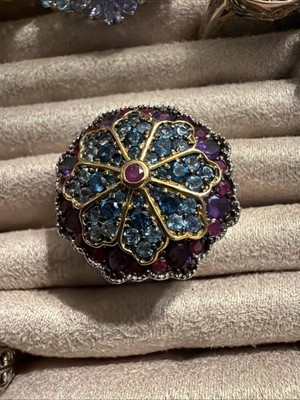 Gems en Vogue,Centered Ruby EnCircled With Amethyst ,Rubies AandTopaz Size 8 NH