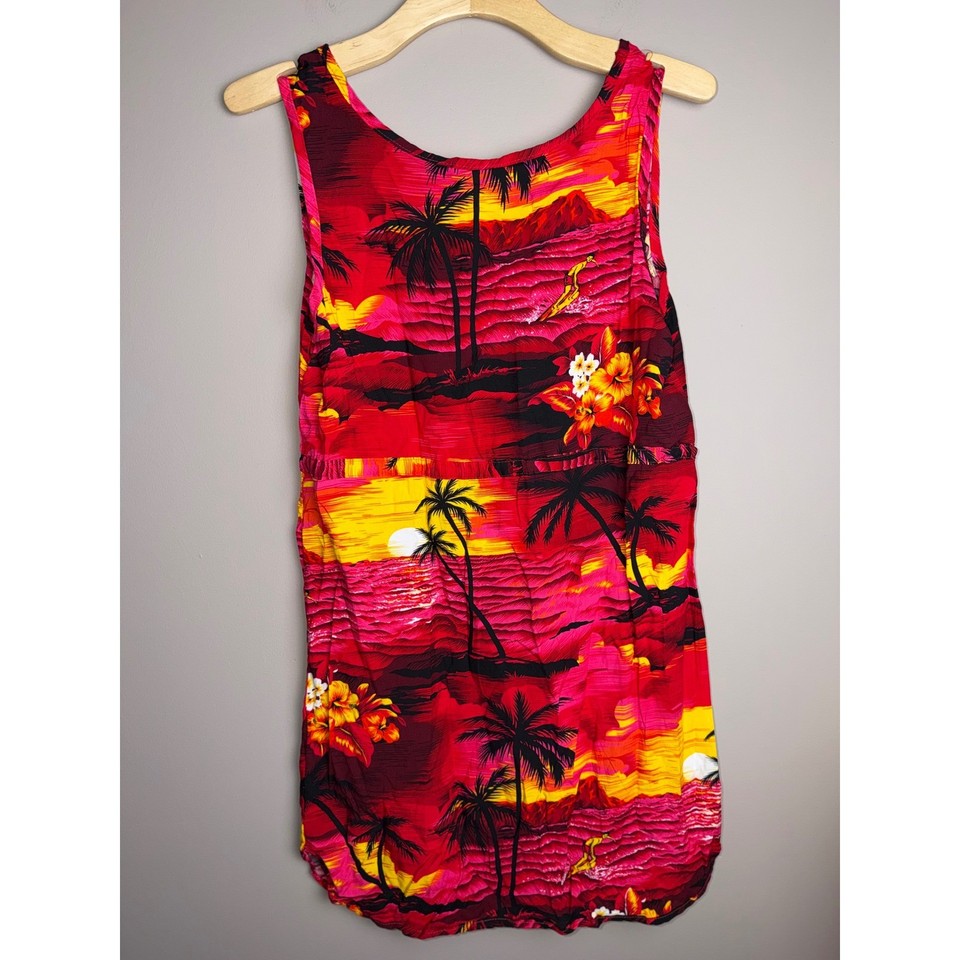 Red Tree Dress Palmwave Hawaii Women Red Tropical Sunset Palm Tree Rayon Mini Dress ...
