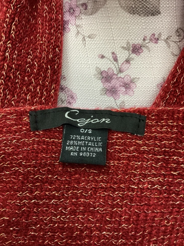 Women Cejon Redw/Gold Scarf 72% Acrylic 28% Metallic w/Fringe - Image 2 of 4