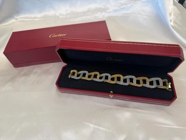 Cartier сплетенный желтый белое золото браслет с коробкой 18k 6,75» дизайнер заявление - Изображение 2 из 4
