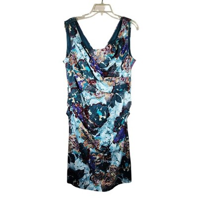 Suzi Chin Maggy Boutique Womens 18W Floral Sheath Dress Watercolor Cocktail Midi