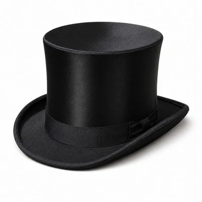 Black Satin Top Hat Victorian Gentleman Magician Costume Men Formal Wedding Topp - Image 1 of 4