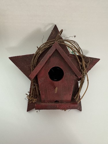 AATOP Red Country Farmhouse Birdhouse Star twig decor functional nwt - Picture 13 of 16