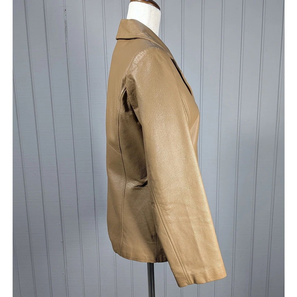Vintage Y2K 100% Leather Beige Women's Button Jacket Size Medium by Rouge - Image 2 of 4