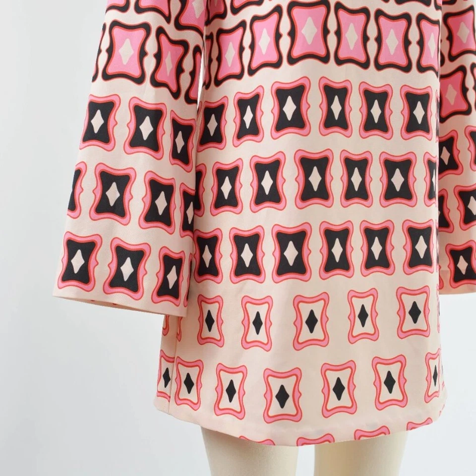 Zara 复古 Mod 几何印花迷你连衣裙长袖 S 码 — 第 4/4 张图片