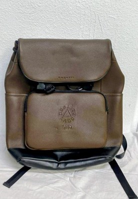 Bugatti Brown Faux Leather Backpack   Modern Travel/Work Bag with Front Logo