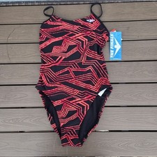 TYR The Finals MAIZE Swimsuit Swan Back 1-Piece Red Girls- Size 24 New
