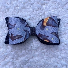 Halloween Black Orange Witches Faux Leather Bow