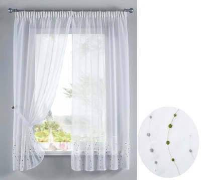 Stickerei Gardinen Set 4 Tlg. Tunneldurchzug Voile Punkt Grün HxB 150x90 cm - Bild 1 von 4
