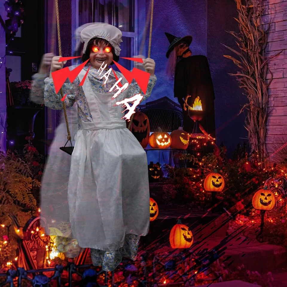 Halloween Schaukel Mädchen Animatronics, gruseliger rotierender Kopf Requisite - Bild 4 von 4