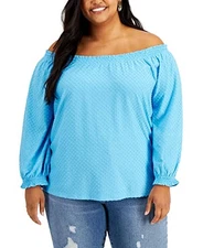 MSRP $57 Style & Co Plus Size Clip-Dot Top Aqua Size 2X