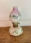 EAPG Victorian Miniature Hand Painted Milk Glass Oil or Kerosene Lamp-C. 1895