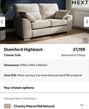 NEXT Stamford Highback Sofa Medium NEW