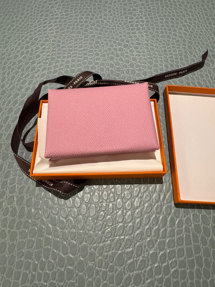 BNIB Hermes Calvi Duo Epsom Mauve Sylvestre Wallet Coin Card Case