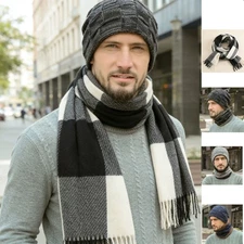 3Pcs Men's Hat witht 1Pcs Scarf, Warm Winter Set -US