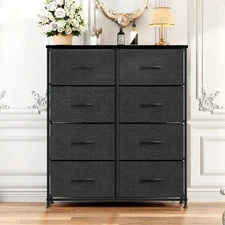 Sweetcrispy Tall Dresser with 8 Fabric Drawers Storage Chest Wood Top Bedroom