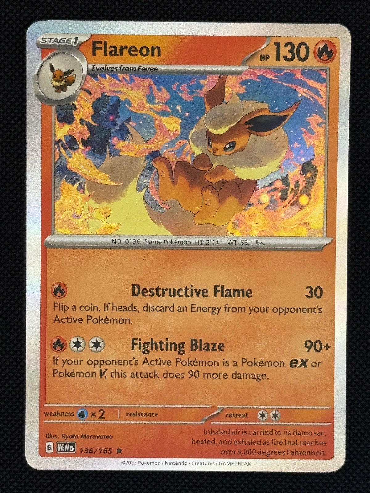 Flareon 136/165 Rare 151 Holo Near Mint